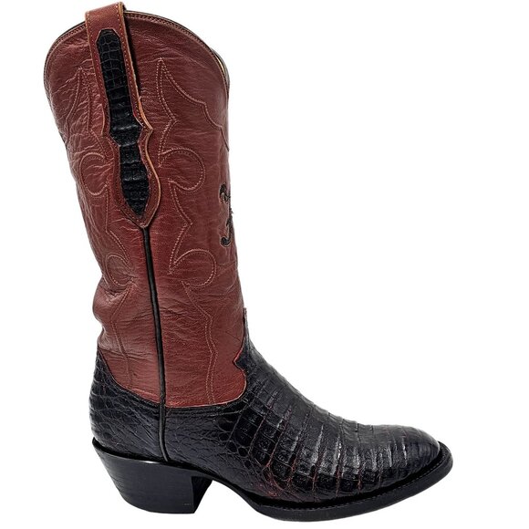 Custom Caiman Belly Cowboy Boots Mens 8.5E Brown Cherry 1 Pc Vamp Texas Western - Picture 3 of 16